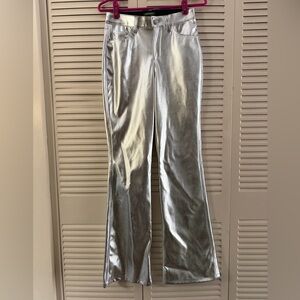Faux leather Shiny Silver Flared Pants